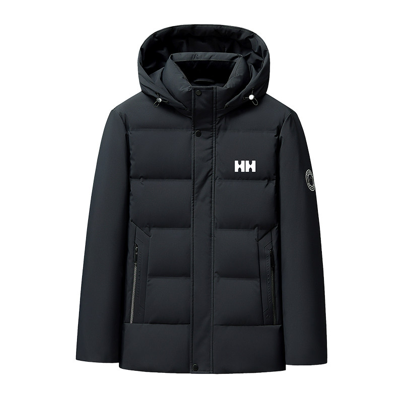 正品HH冬季男款羽绒服新款加厚保暖鹅绒服短款爸爸装连帽外套