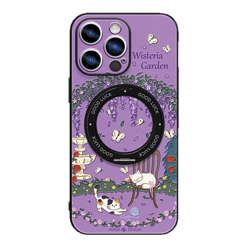 紫藤花園適用蘋果16Promax手機(jī)殼新款ip15磁吸帶支架iPhone16Pro保護(hù)套支點(diǎn)14高級感Ho3好看ins風(fēng)13pm女全包