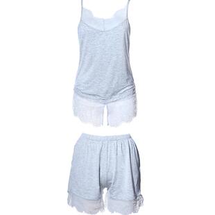 2件装夏娃之秀夏吊带套装新款蕾丝舒适性感家居服女士清爽睡衣女