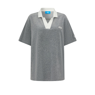 AO澳网灰色毛巾布POLO T恤女短袖女士网球球场运动上衣26春季新款