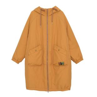 MOVEUP幻走2024冬季新款.FUN系列连帽抽绳贴布绣花长款棉服外套女