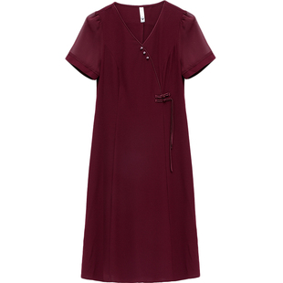 新式低领改良旗袍妈妈结婚连衣裙2026新款夏天巨好看减龄红色礼服