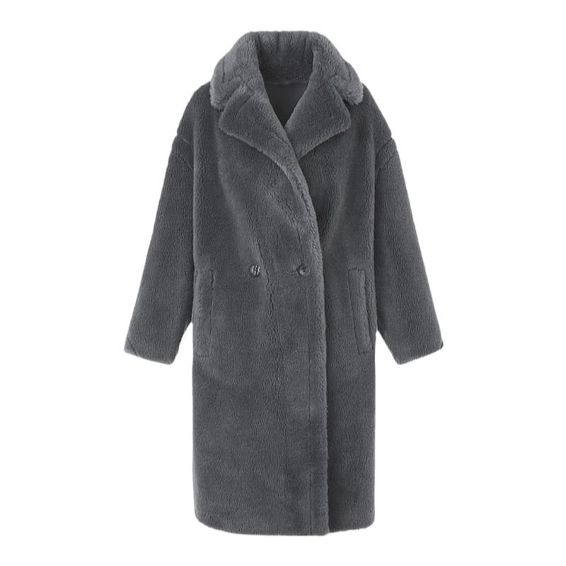 【王楚然同款】朗姿颗粒羊毛大衣西装领仿皮草外套设计感冬季新款