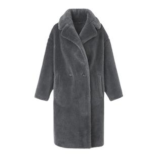 【王楚然同款】朗姿颗粒羊毛大衣西装领仿皮草外套设计感冬季新款