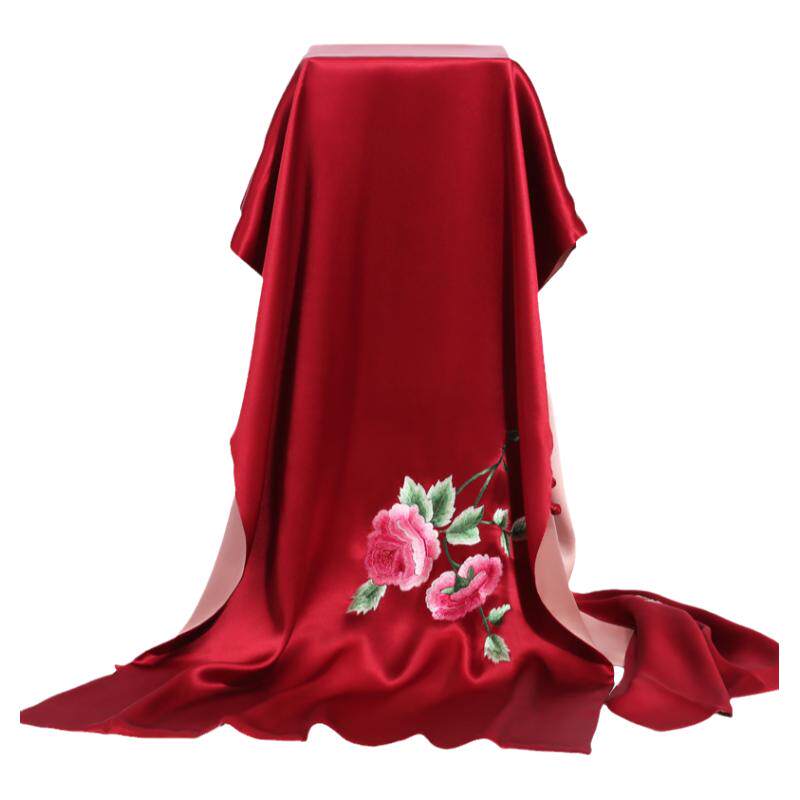 披肩女苏绣真丝高端披风刺绣春秋结婚旗袍礼服外搭妈妈红色围巾