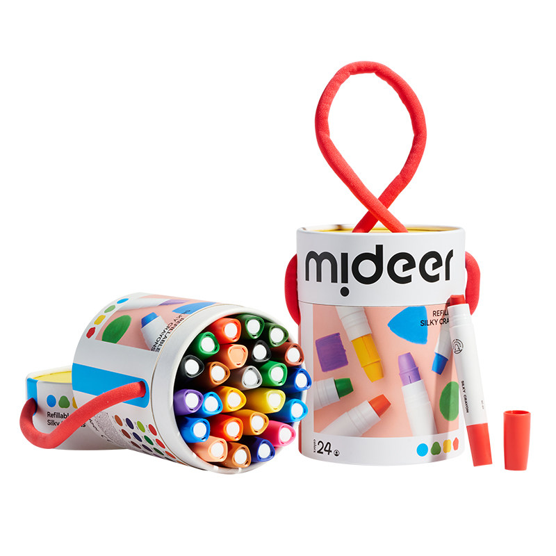 mideer弥鹿儿童丝滑旋转蜡笔油画棒无毒不脏手可水洗婴幼儿园专用宝宝小学生24色安全水溶性炫彩棒12色彩画笔
