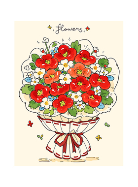 卡通樱桃花束diy数字油画填充色