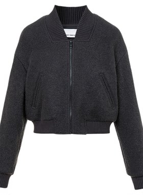 朗姿复古风纯羊毛夹克棒球服气质时尚百搭v领外套2025年冬季新款