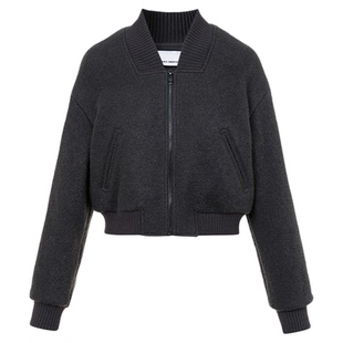 朗姿复古风纯羊毛夹克棒球服气质时尚百搭v领外套2025年冬季新款