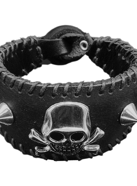 杀马特银色骷髅头伞铆钉船形手链