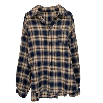 松弛复古格子衬衫加厚磨毛