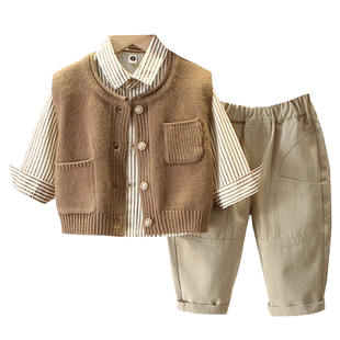 男童套装春秋装2026新款儿童秋季毛衣马甲三件套宝宝酷帅时髦童装