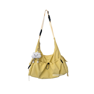 大容量多口袋帆布包女质感轻便通勤外出单肩托特包学生上课斜挎包