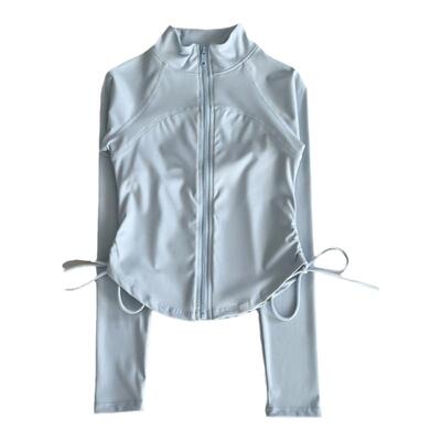 瑜伽服上衣长袖女秋抽绳立领开衫修身显瘦健身服户外跑步运动外套