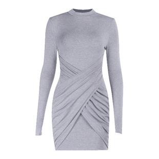 轻熟灰色针织长袖连衣裙女秋季内搭打底短款包臀裙显身材性感短裙