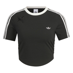 adidas阿迪达斯三叶草女子新中式露脐抽褶运动短袖T恤KC5851