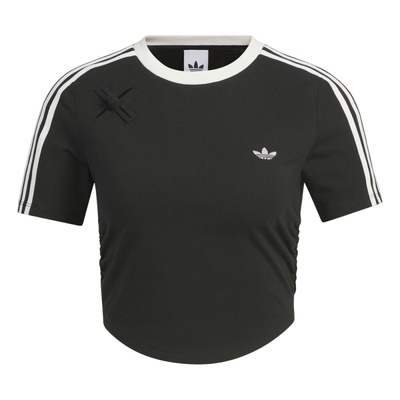 adidas阿迪达斯三叶草女子新中式露脐抽褶运动短袖T恤KC5851