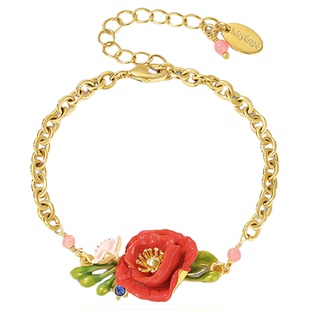红色虞美人花朵手链女轻奢小众精致高级感珐琅手饰品手镯生日礼物