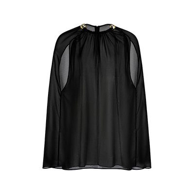 轻奢优雅黑色挂脖金属雪纺衫女