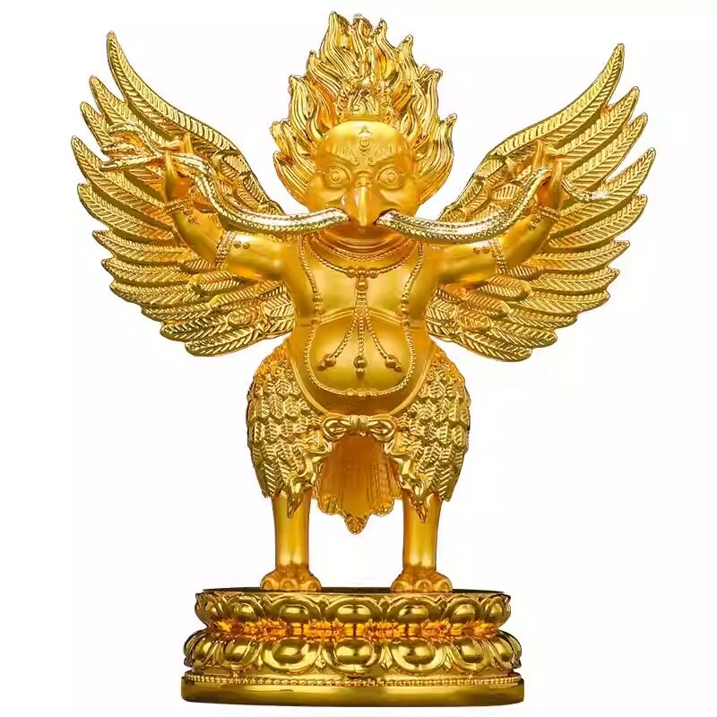 4寸金翅大鹏鸟佛像摆件喇荣同款全鎏金莲花座护法佛像大鹏金翅鸟