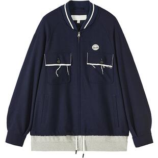 URLAZH有兰新款复古学院风气质假两件拼接设计感休闲棒球服外套女