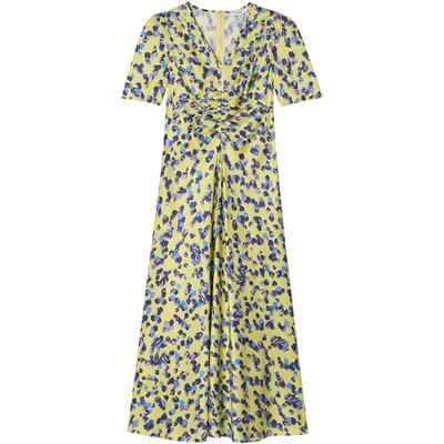 LK BENNETT黄色v领连衣裙女2025新款夏季法式收腰抽褶气质连衣裙