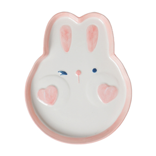 卡通浮雕立体造型手绘釉下彩儿童陶瓷餐具宝宝家用可爱小兔饭碗盘