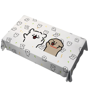 卡通桌布可爱线条小狗简约餐桌布艺桌垫学生宿舍书桌电脑茶几台布