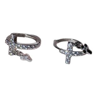 hellojune s925精巧满钻十字 轻奢灵动吊坠ins个性小众十字耳环