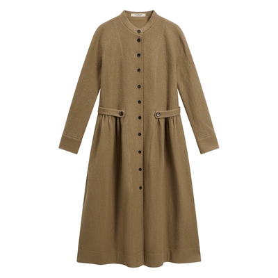 EXCEPTION例外女装2025冬季新品绵羊毛混纺立体A型廓形修身连衣裙