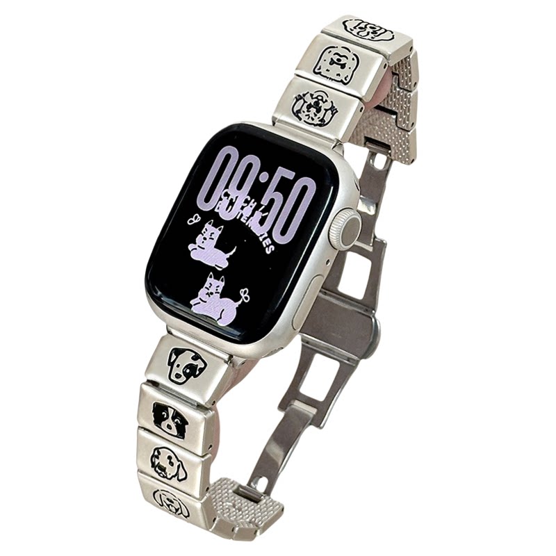 适用iWatch小猫小狗方块金属表带