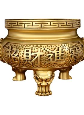醉芒黄铜三足香炉佛堂家用供财神