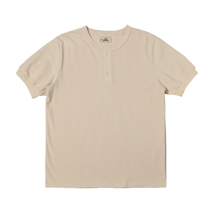 红风 重磅新疆棉纯棉亨利领短袖阿美咔叽T恤男美式复古简约亨利衫