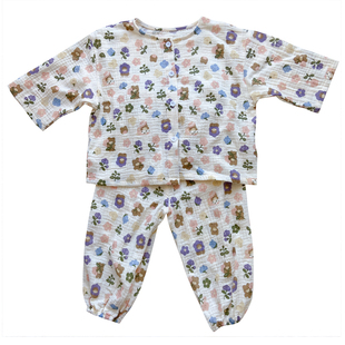 韩国宝宝家居服纯棉薄款短袖棉麻套装夏季儿童睡衣男童女孩小童装