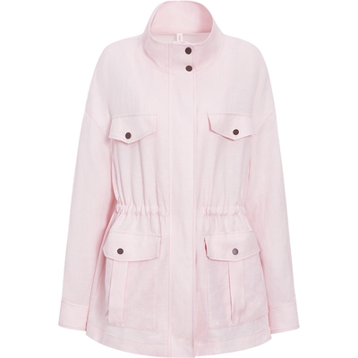 naivee26春新款通勤工装口袋抽绳系带松弛含亚麻猎装夹克外套粉色