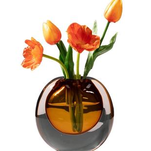 高档轻奢玻璃花瓶摆件客厅插花仿真花创意简约风琉璃花器软装饰品