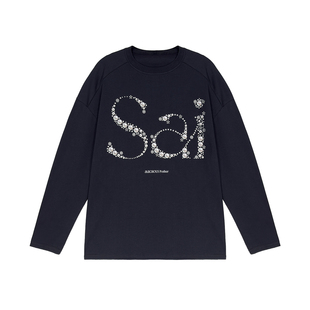 MIICHOUS米丘寺 Sai珍珠 字母印花纯棉亲肤抗菌套头圆领长袖T恤