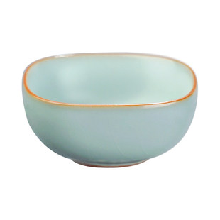 青澹汝窑主人杯茶杯单杯四方杯复古茶盏景德镇陶瓷汝瓷品茗杯开片