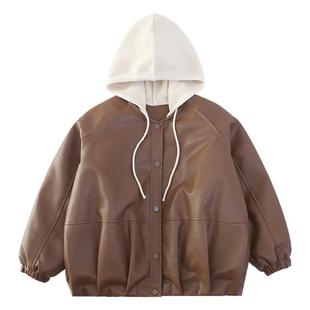 女童冬装连帽加绒加厚皮衣外套2025新款洋气中大童时尚皮夹克上衣