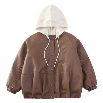 女童冬装连帽加绒加厚皮衣外套2025新款洋气中大童时尚皮夹克上衣