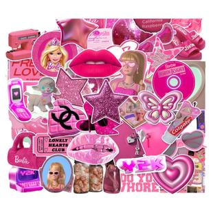 50张动画芭比粉少女心防水贴纸diy化妆台笔记本电脑手机充电宝水杯