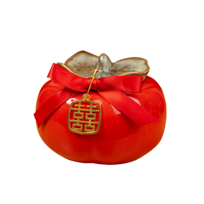 原创高级感陶瓷结婚糖盒柿子罐