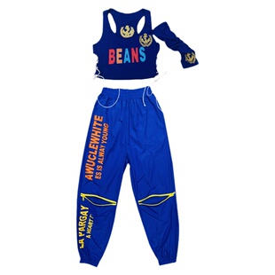 美式kpop女团演出服爵士舞服装嘻哈街舞jazz跳舞速干工装裤子蓝色