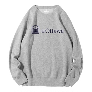 新品uOttawa渥太华大学圆领加绒卫衣纪念品校服外套上衣打底