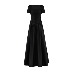 方领黑色连衣裙气质修身高级感赫本风长裙夏2026新款女装夏季裙子