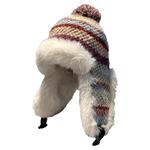 彩虹条纹毛绒护耳帽女秋冬季加厚加绒雷锋帽东北防寒针织套头帽子