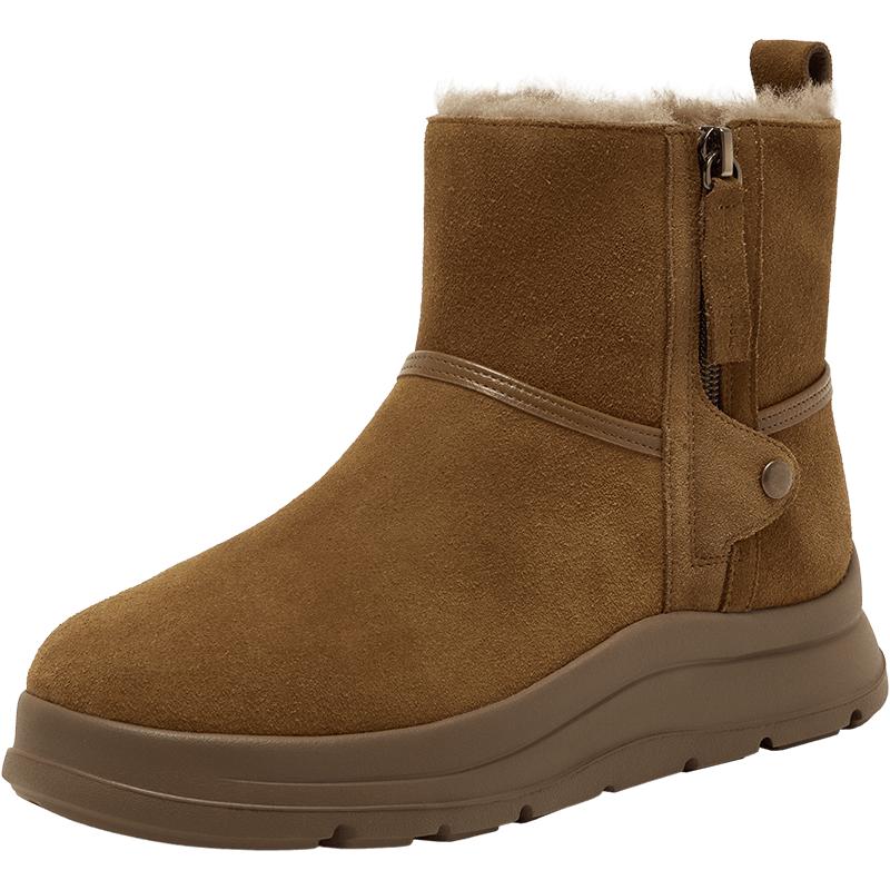 Bata雪地靴女加绒2025冬商场新款牛皮羊毛保暖厚底短靴AD149DD5