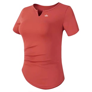 ALOACTIVE瑜伽T恤女修身透气速干V领短袖普拉提运动训练健身上衣