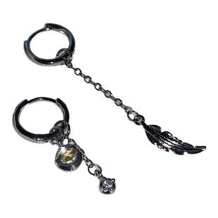 双耳洞不对称流苏羽翼耳环小众个性幻彩水滴气质长款耳扣耳饰女