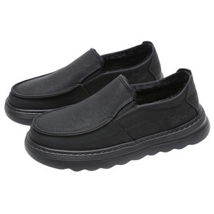 老北京棉鞋男冬季加绒一脚蹬防滑保暖老人鞋薄绒老年人男士爸爸鞋